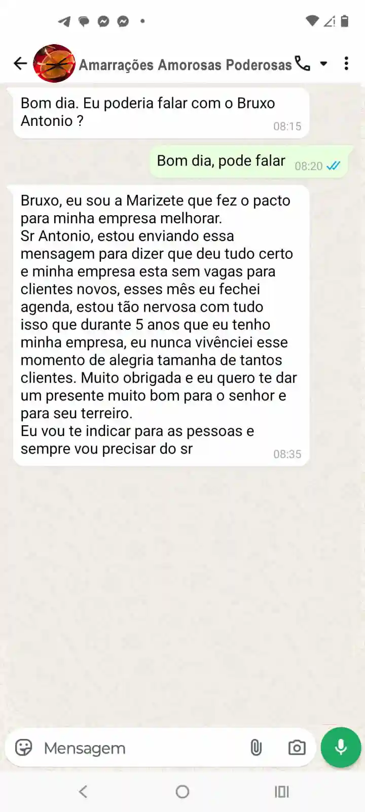 Depoimento real — trabalho espiritual com resultado
